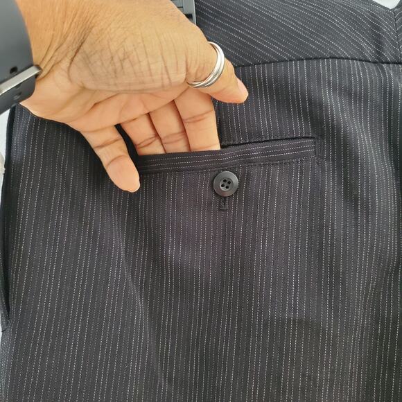 AB Studio Stretch Black Striped Wide Leg Cuffed Pants Size 12 - Picture 5 of 8